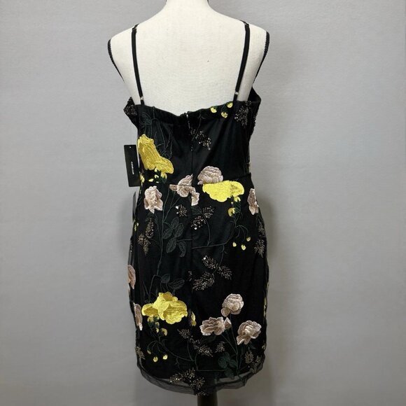 Lulus Mini Dress Womens L Black Rue Floral Embroidered Sequin Sleeveless Bodycon - Picture 3 of 10